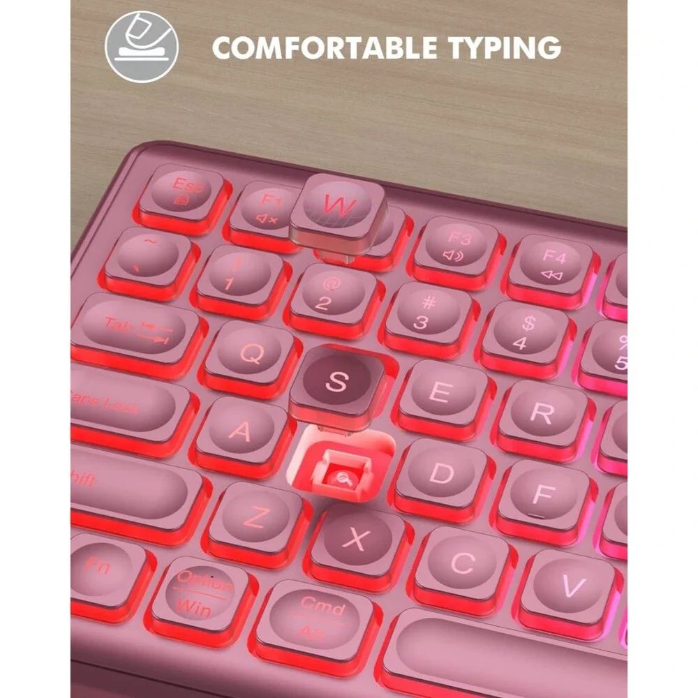 Wireless Keyboard and Mouse Combo, RGB Backlit Rechargeable Soft Typing Wine Red